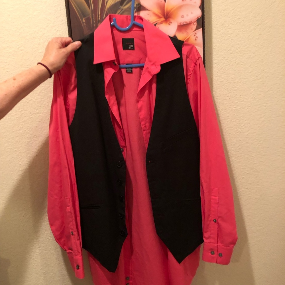 JF J.Ferrar Vibrant Pink Shirt with Black Vest